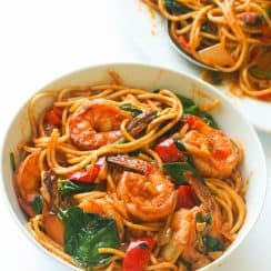 Spicy-Shrimp-Spaghetti in bowl