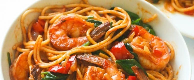 Spicy-Shrimp-Spaghetti in bowl
