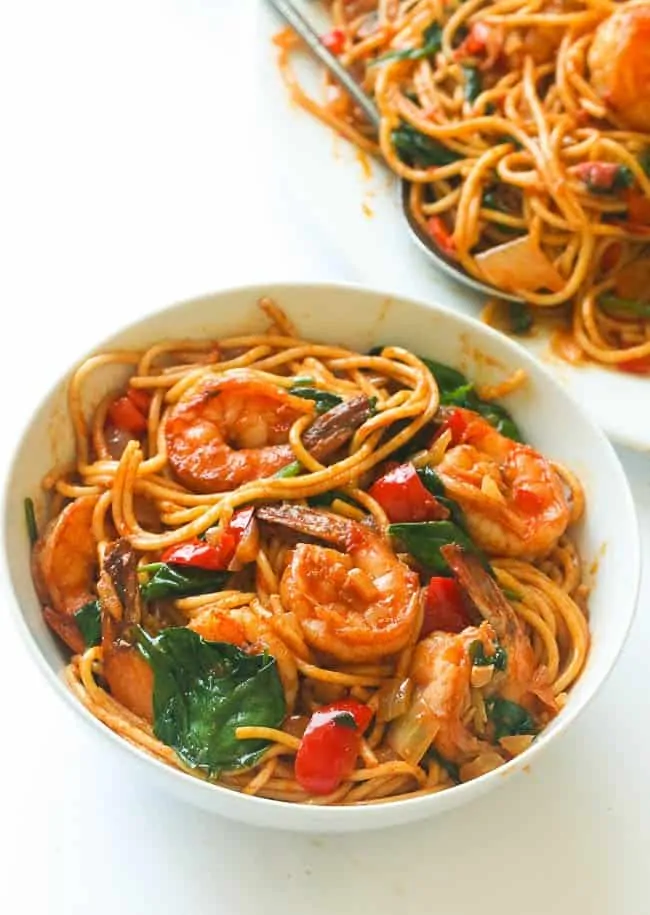 Spicy-Shrimp-Spaghetti in bowl