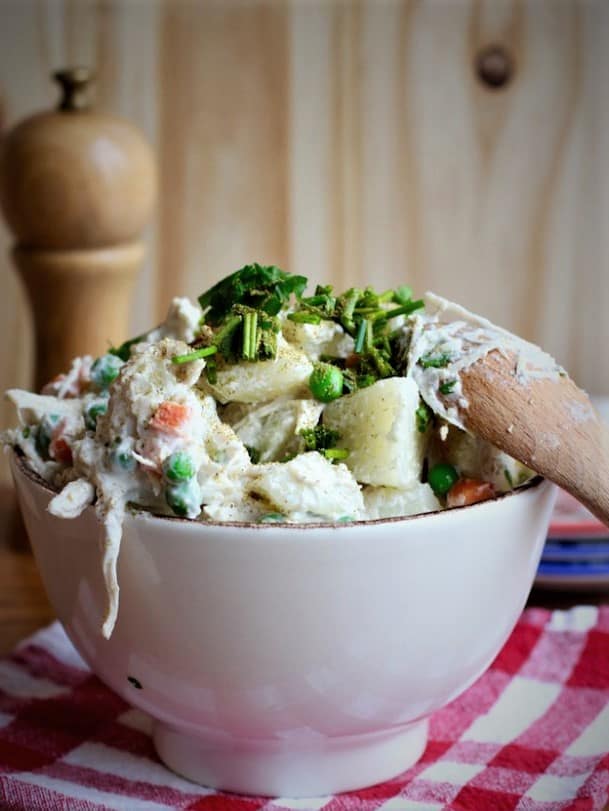 Chicken Potato Salad with Carrots and Peas